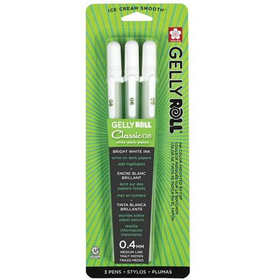 Sakura Gelly Roll Gel Pen, Medium Point White, 3 pack