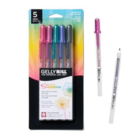 Sakura Gelly Roll Gold Shadow Gel Pens - Pens for Scrapbook, Journals, or Drawing - Gold with Assorted Colored Ink - Bold Line - 5 Pack