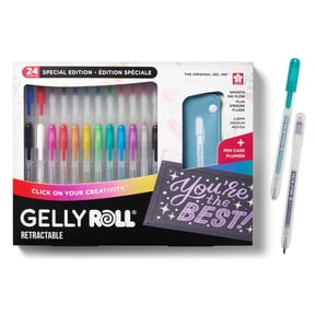 SAKURA Gelly Roll Retractable Gel Pens with Different Effects - 08 Medium Point for Journaling, Art, Calligraphy, or Drawing - 1 Case - Assorted Colored Ink - 24 Pens