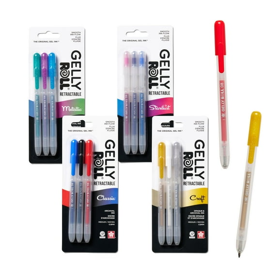 Sakura Gelly Roll Retractable Gel Pens Colored - Classic, Craft, Stardust & Metallic - Medium Point Ink Pen for Journaling, Art, or Drawing - Colored Gel Pens with Assorted Colored Ink - 12 Pens