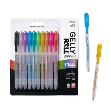 SAKURA Gelly Roll Retractable Gel Pens Colored - Metallic Gel Pens - 08 Medium Point Ink Pen for Journaling, Art, Calligraphy, or Drawing - Assorted Colored Ink - 10 Pens