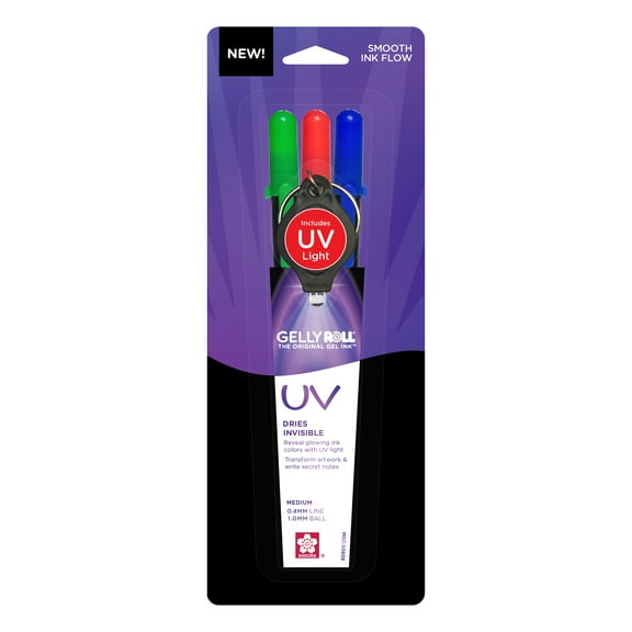 Sakura Gelly Roll UV-Ink Gel Pen, Bold Point, 3 Colors - Red, Blue, & Green, 3-pc set
