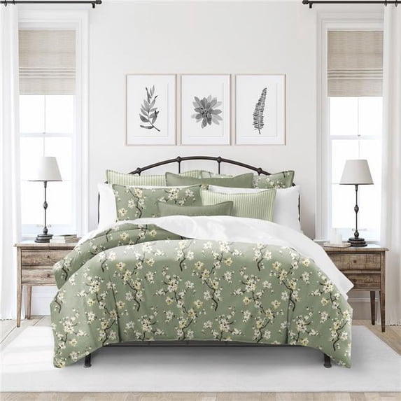 Sakura Green Full & Double Comforter & 2 Pillow Shams Set - 3 Piece