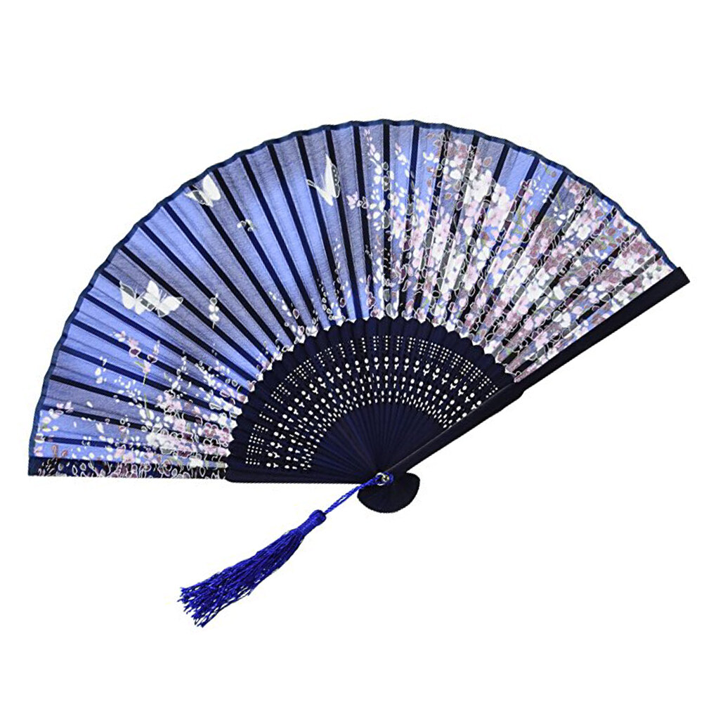 Sakura Hand Held Fan Folding Fan Bamboo Hand Fan Silk Fan with Tassel