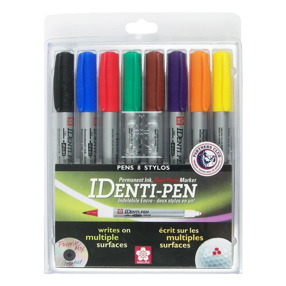 Sakura Identi-Pen Permanent Marker, Dual-tip, Assorted Colors, 8 Pack