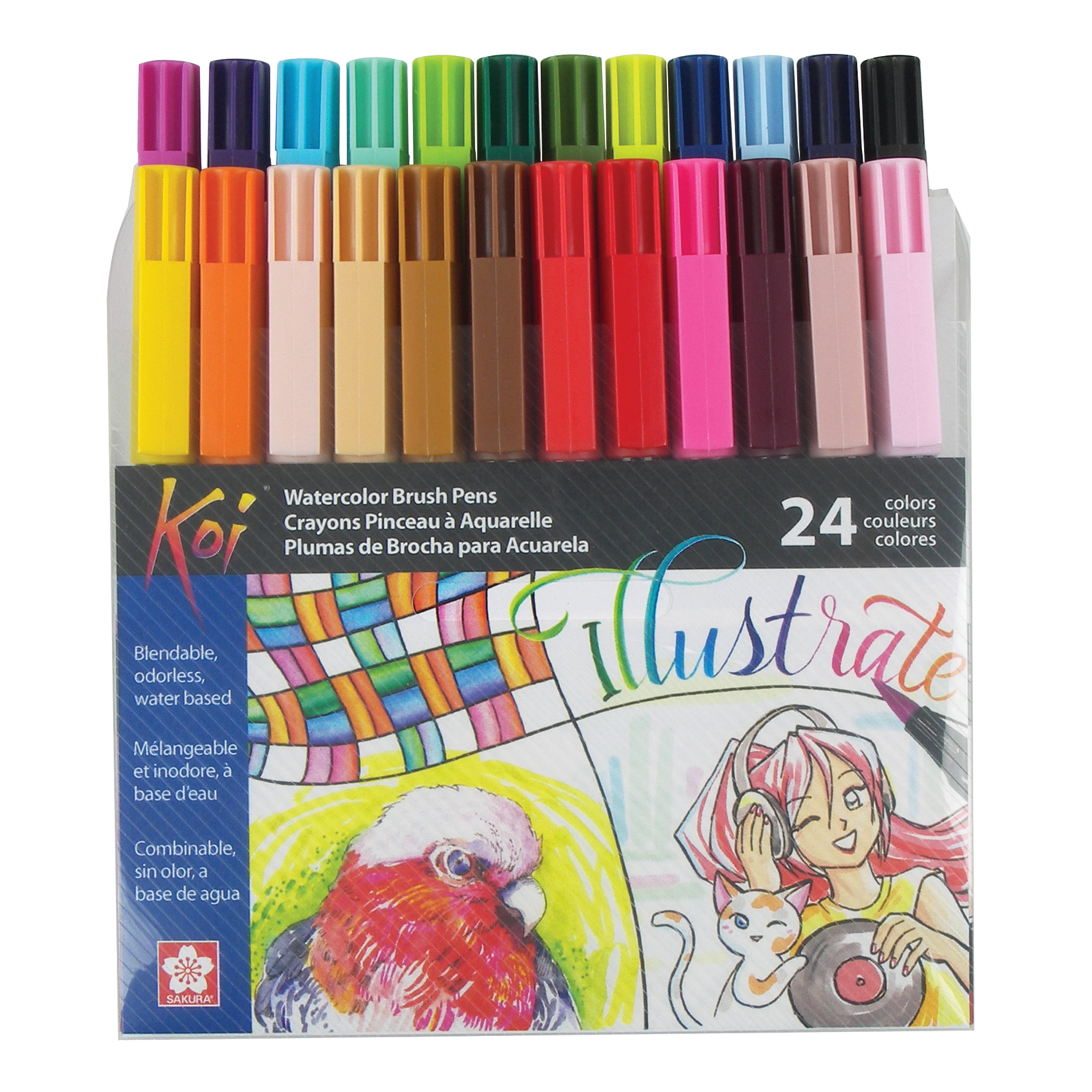 Pen Clip Art, Watercolor Pens Clipart, 30 Image Bundle, Colorful