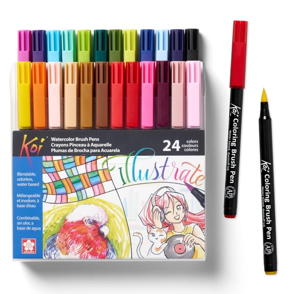 Sakura Koi Coloring Brush Pens - Watercolor Brush Pen Set - Assorted Colors - 24 Pack
