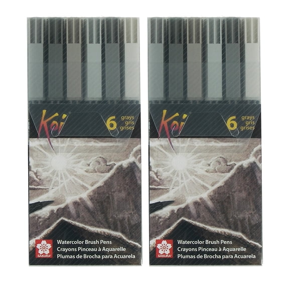 Sakura Koi Watercolor Brush Pens Assorted Grays 6 Per Set 2 Sets (SAKXBR6SA-2)