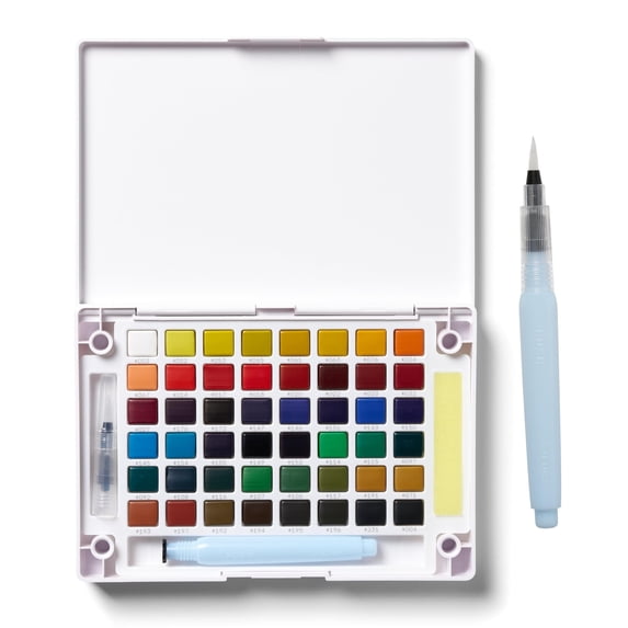 Sakura Koi Pocket Field Sketch Kit - Watercolor Sets for Painting On the Go - 48 Colors - 1 Water Brush - 1 Sponge - 1 Mixing Palette