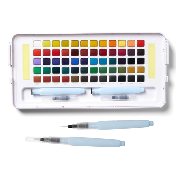 Sakura Koi Studio Kit - Watercolor Sets for Studio Art or Art On the Go - 60 Colors - 2 Water Brushes - 2 Sponges - 2 Palettes