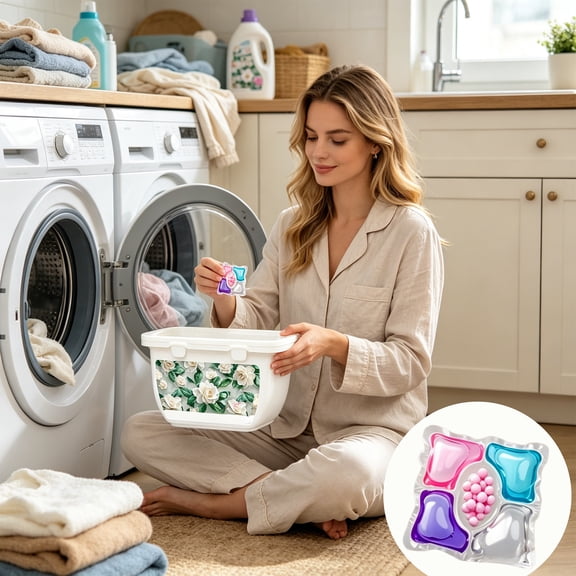 Sakura Laundry Detergent Pods 40 Count, 5 in 1 Flower Scent Long Lasting Freshness, 5 Chamber Enzyme Concentrated Laundry Capsules for High Efficiency Washers