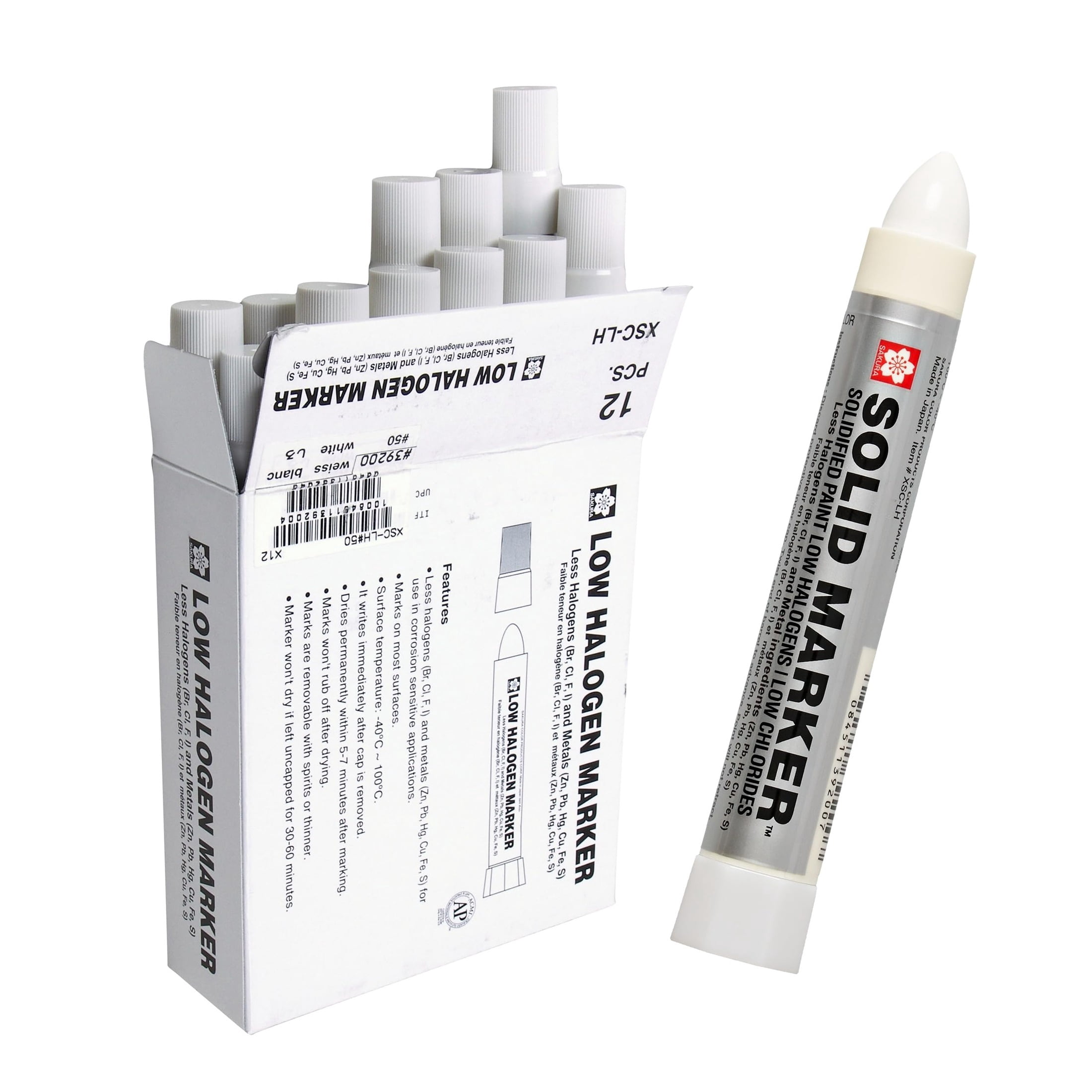 Sakura Low Halogen Solid Paint Markers with Twist Up Tip - Permanent Marker Pens - Marker for Steel and Metal - White Paint - 12 Pack