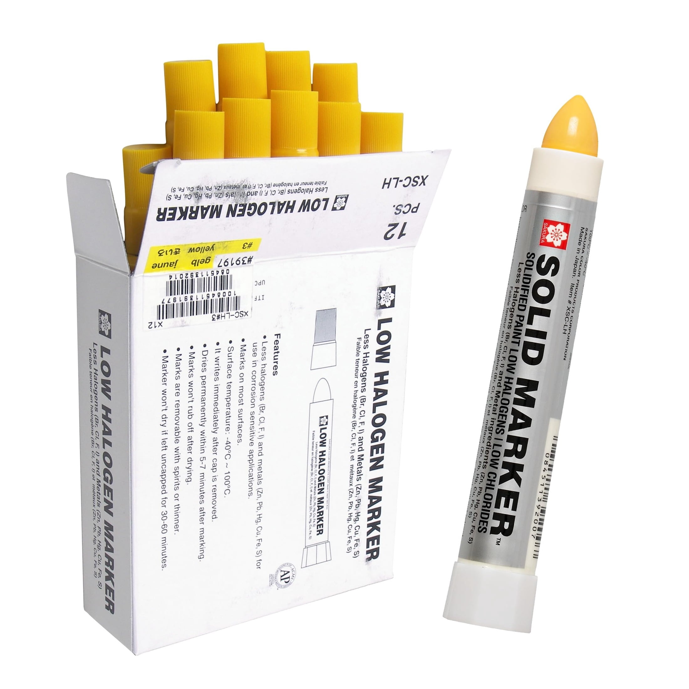 Sakura Low Halogen Solid Paint Markers with Twist Up Tip - Permanent Marker Pens - Marker for Steel and Metal - Yellow Paint - 12 Pack