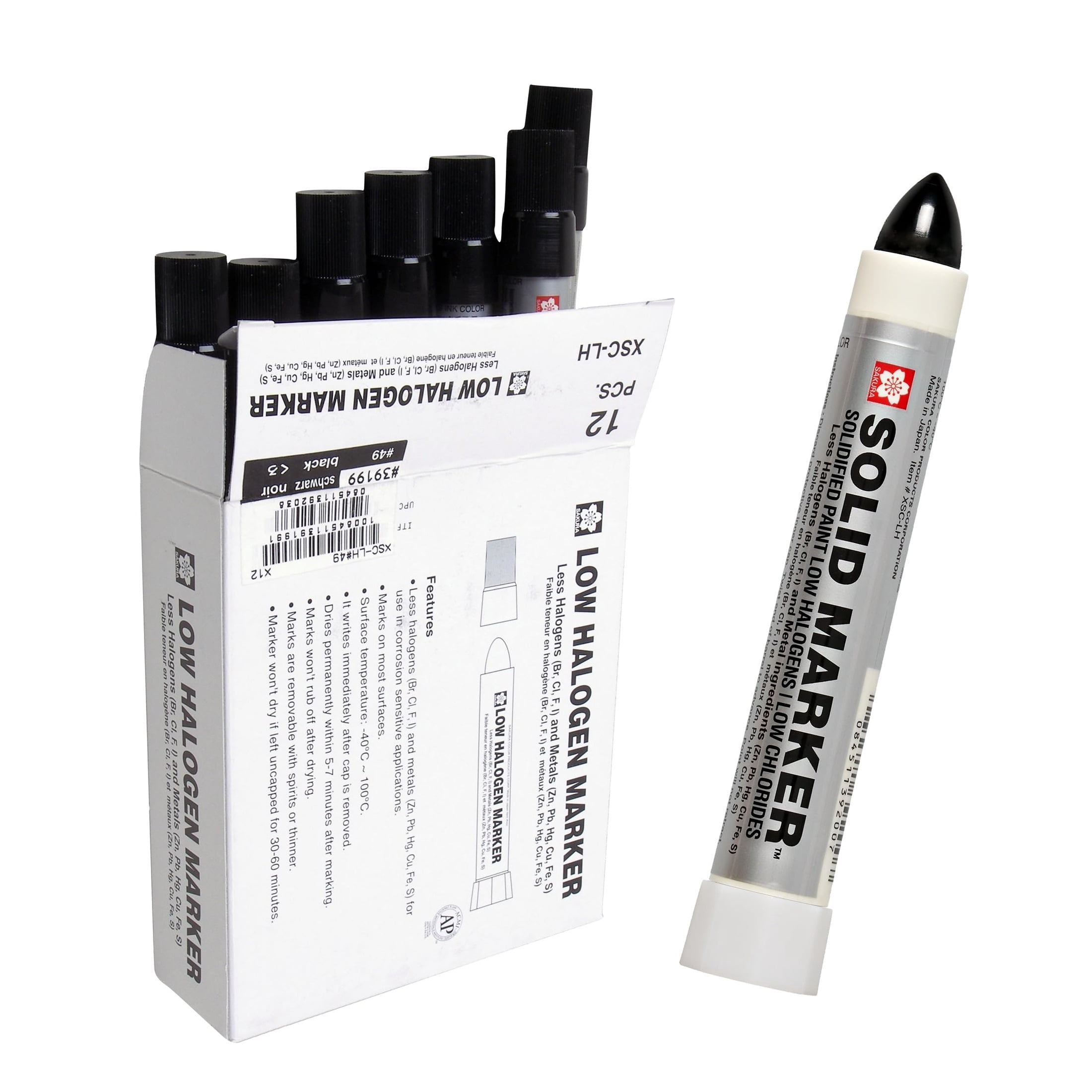 Sakura Low Halogen Solid Paint Markers with Twist Up Tip - Permanent Paint Marker Pens - Marker for Steel and Metal - Black Paint - 12 Pack