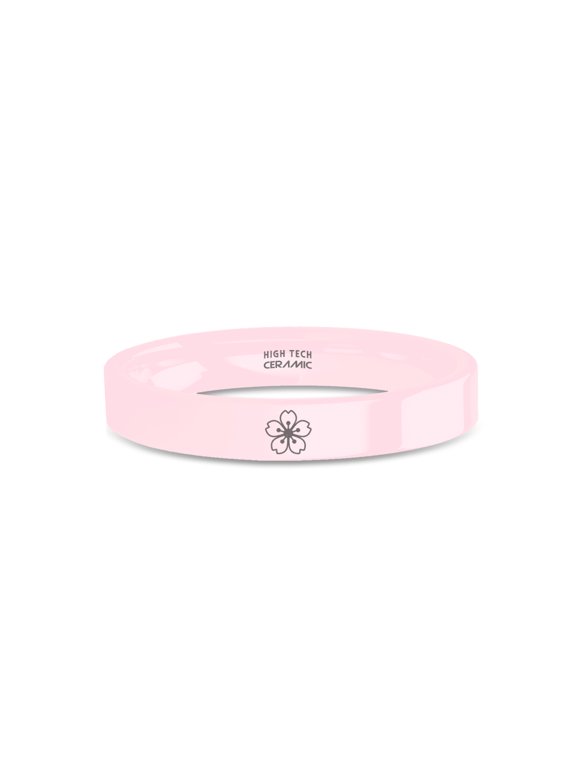 Sakura Mon Emblem Cherry Blossom Pink Ceramic Wedding Ring, 4mm, Size 6.5