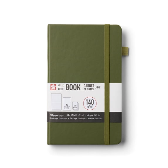 Sakura Notebook Ruled A5 - Japanese-Inspired Lined Notebook for Effortless Writing - 140 GSM Paper - Hardcover - Built-In Pen Holder - Expandable Inner Pocket - 5.1 x 8.3" - Pine Needle