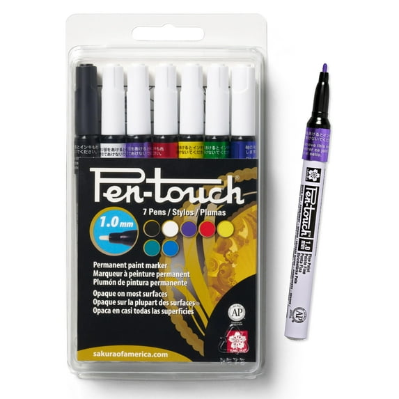 Sakura Pen-Touch Paint Markers - Permanent Marker Pen - Assorted Colors - Fine Tip Size - 7 Pack