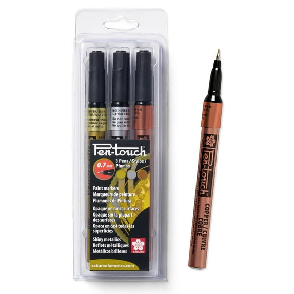 Sakura Pen-Touch Paint Markers - Permanent Marker Pen - Assorted Metallic Colors - Extra Fine Tip Size - 3 Pack
