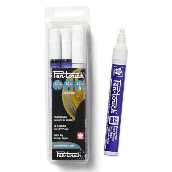 Sakura Pen-Touch Paint Markers - UV Marker Pen for Black Lights - UV Visible Ink - Assorted Tips Size - 3 Pack