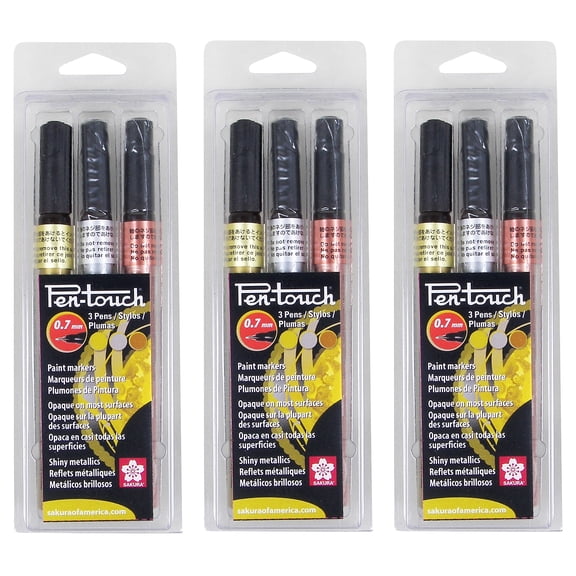 Sakura Pen-Touch Washable Water-Based Markers Assorted Metallics 3/Pack 3 Packs/Bundle (SAK42191-3)