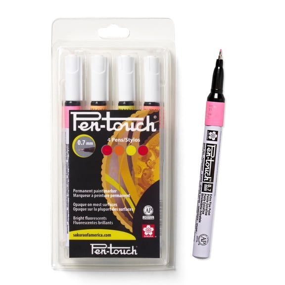 Sakura Pen-Touch Paint Markers - Permanent Marker Pen - Assorted Fluorescent Colors - Extra Fine Tip Size - 4 Pack