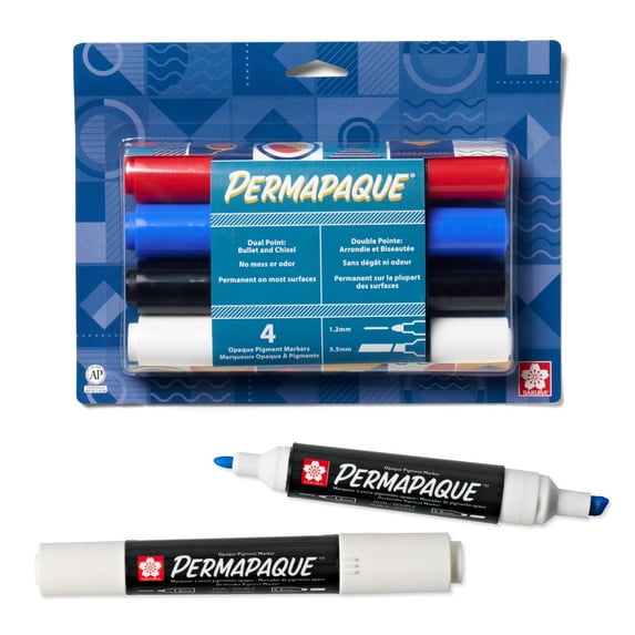 Sakura Permapaque Paint Markers - Assorted Colors - 1.2 & 5.5 mm Dual Point Markers Pens - 4 Pack