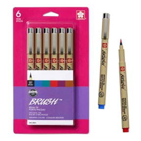 SAKURA Pigma Micron Brush Pens - Archival Black & Colored Ink Pens - For Writing, Drawing, or Journaling - Black & Assorted Colored Ink - Brush Nibs - 6 Pack