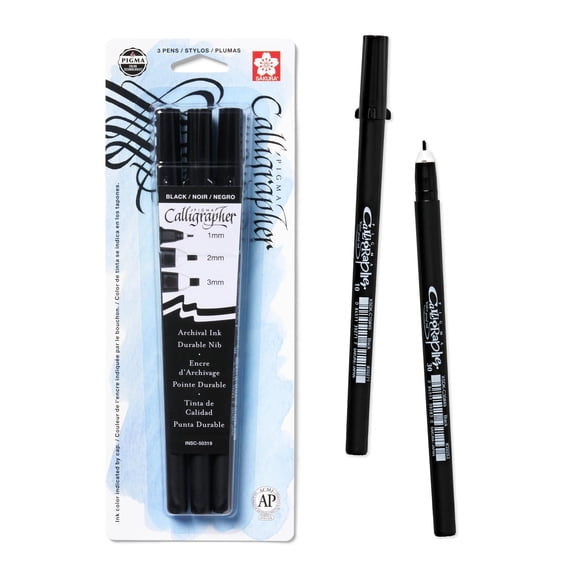 SAKURA Pigma Calligrapher Brush Pens - Archival Black Ink Pens - For Lettering & Modern Calligraphy - Black Ink - 1 mm, 2 mm & 3 mm Nibs - 3 Pack