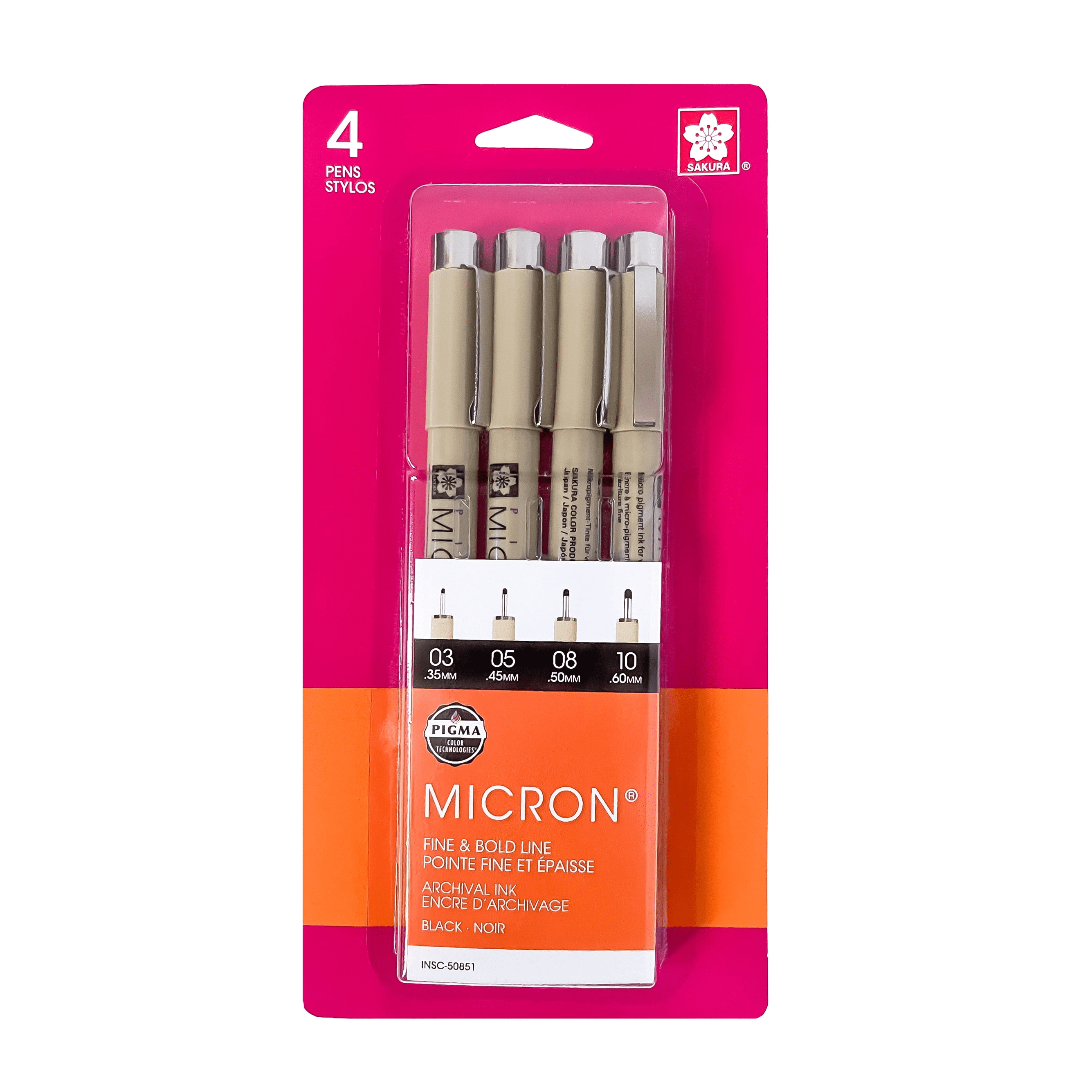 Sakura Pigma Micron Bold Pen Set, 4 Pens (Tip Sizes 03, 05, 08, 10)