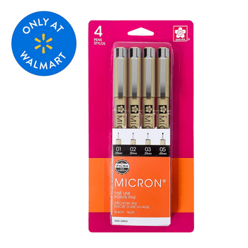 Sakura Pigma Micron Fineliner Pens, 4 Micron Drawing Pens Tip Sizes: 01, 02, 03, 05