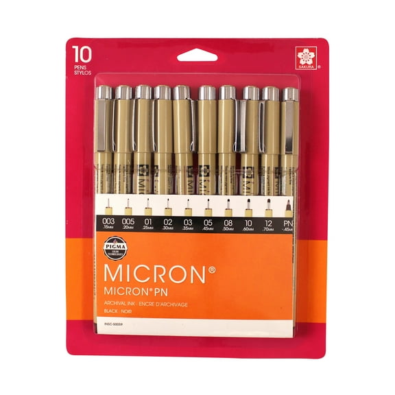 Sakura Pigma Micron Fine Pens Set, Fine, Assorted Sizes, Black Ink, 10 Count