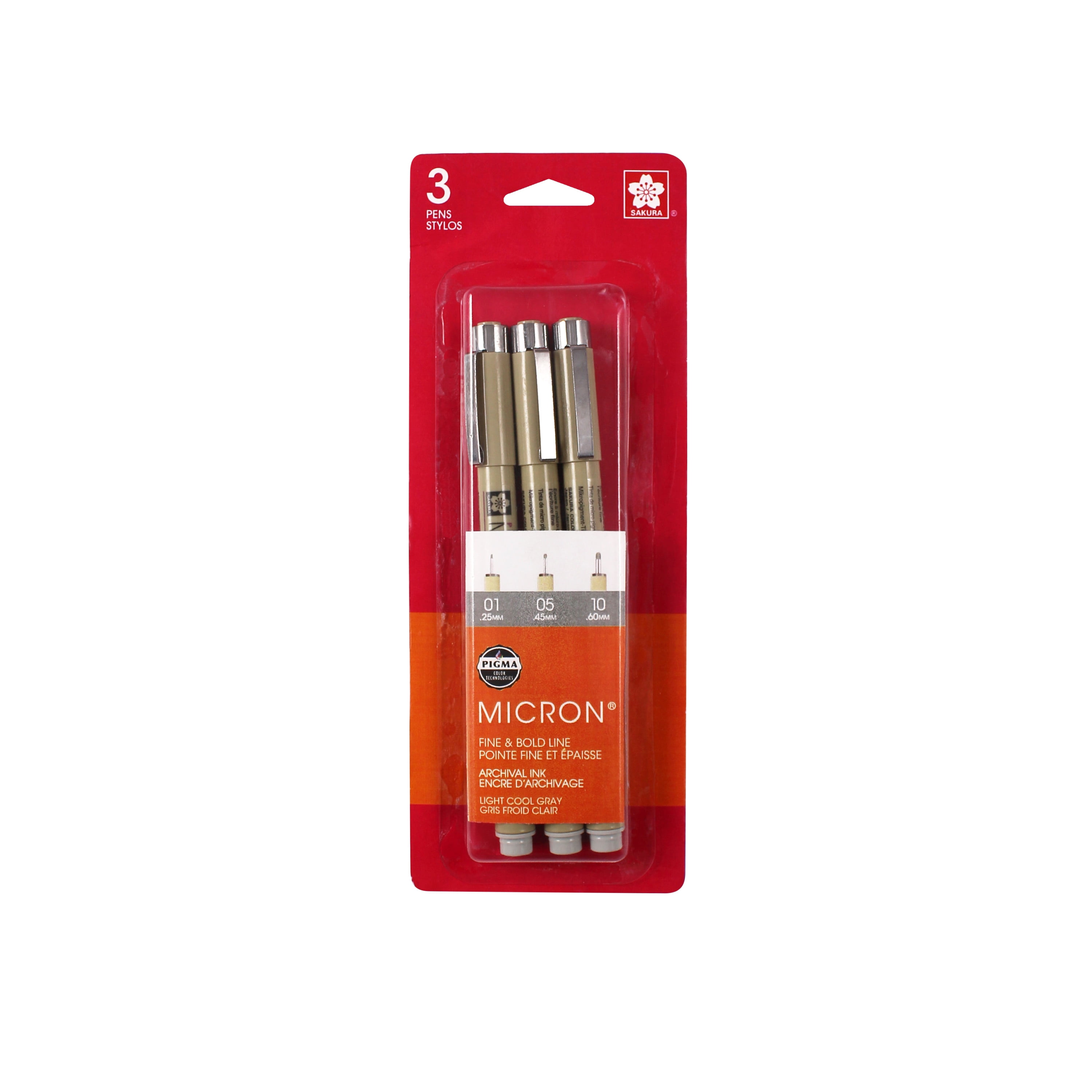 Sakura Pigma Micron Fineliner Pens - Archival Light Cool Gray Ink Pens -  Pens for Writing, Drawing, or Journaling - Assorted Point Sizes - 3 Pack 