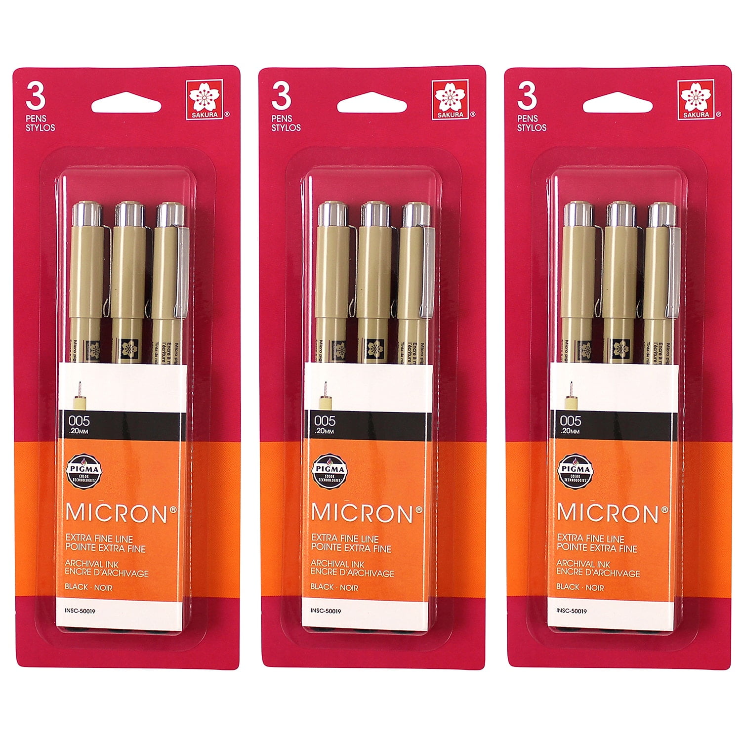 Sakura Pigma Micron Pen Fineliner Black Ink 3/Bundle (SAK50019-3)