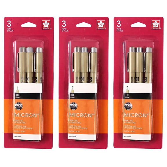 Sakura Pigma Micron Pen Fineliner Black Ink 3/Bundle (SAK50020-3)