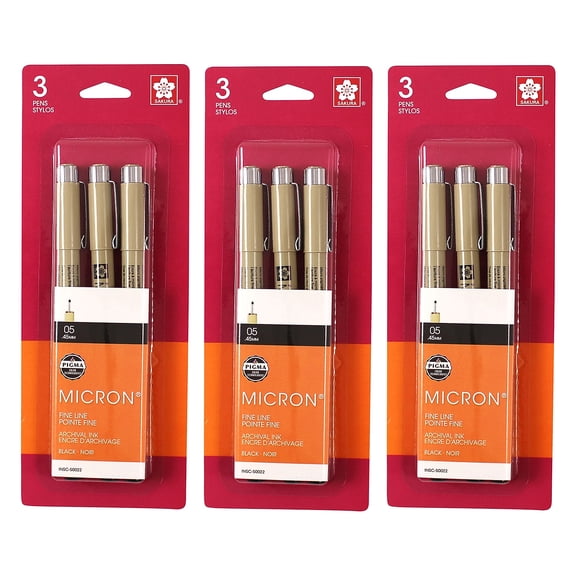 Sakura Pigma Micron Pen Fineliner Black Ink 3/Bundle (SAK50022-3)
