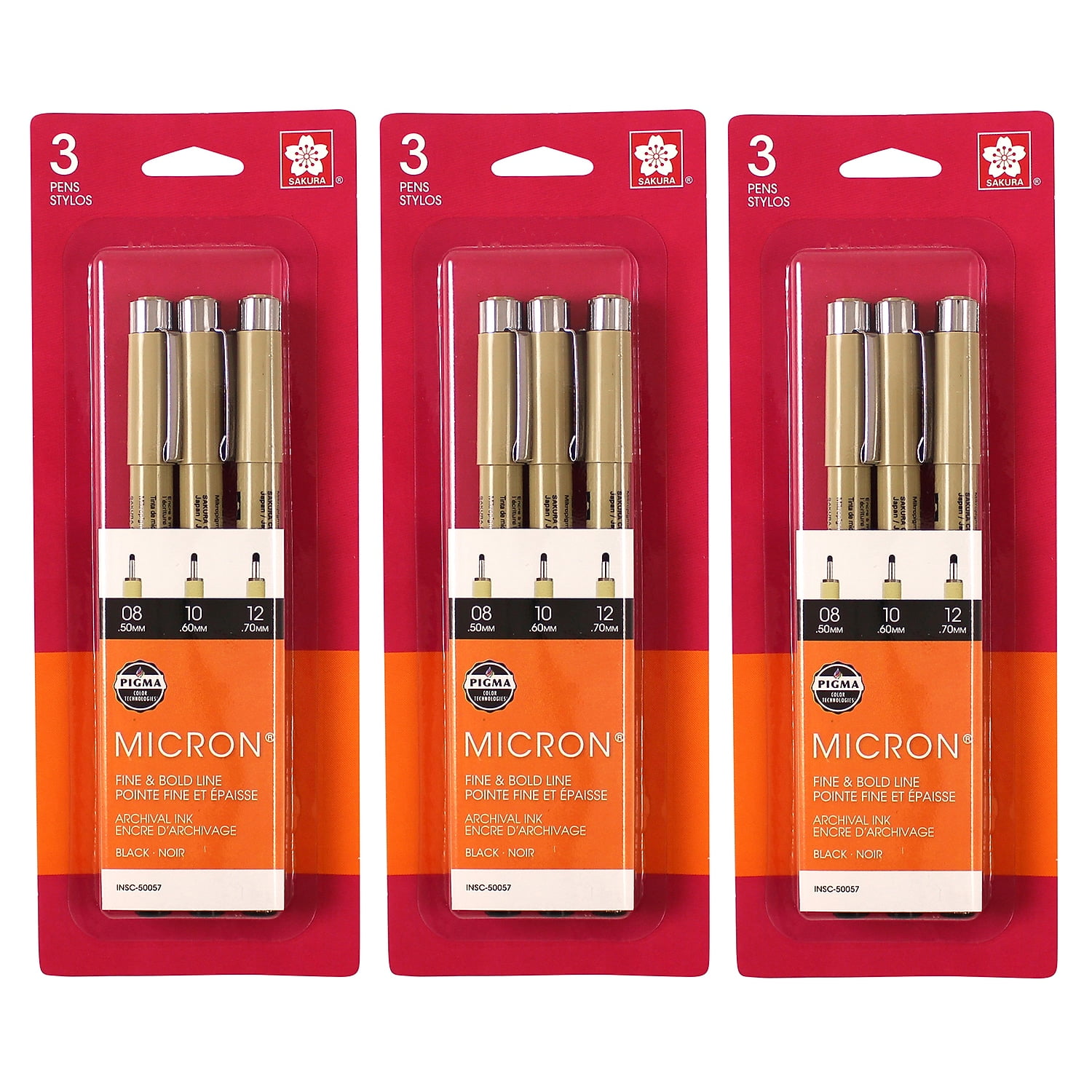 Sakura Pigma Micron Pen Fineliner Black Ink 3/Bundle (SAK50057-3)