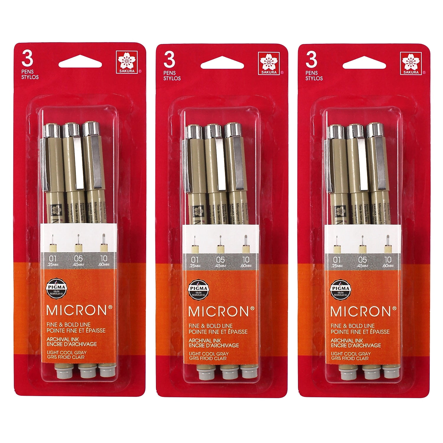 Sakura Pigma Micron Pen Fineliner Gray/Silver Ink 3/Bundle (SAK50162-3)