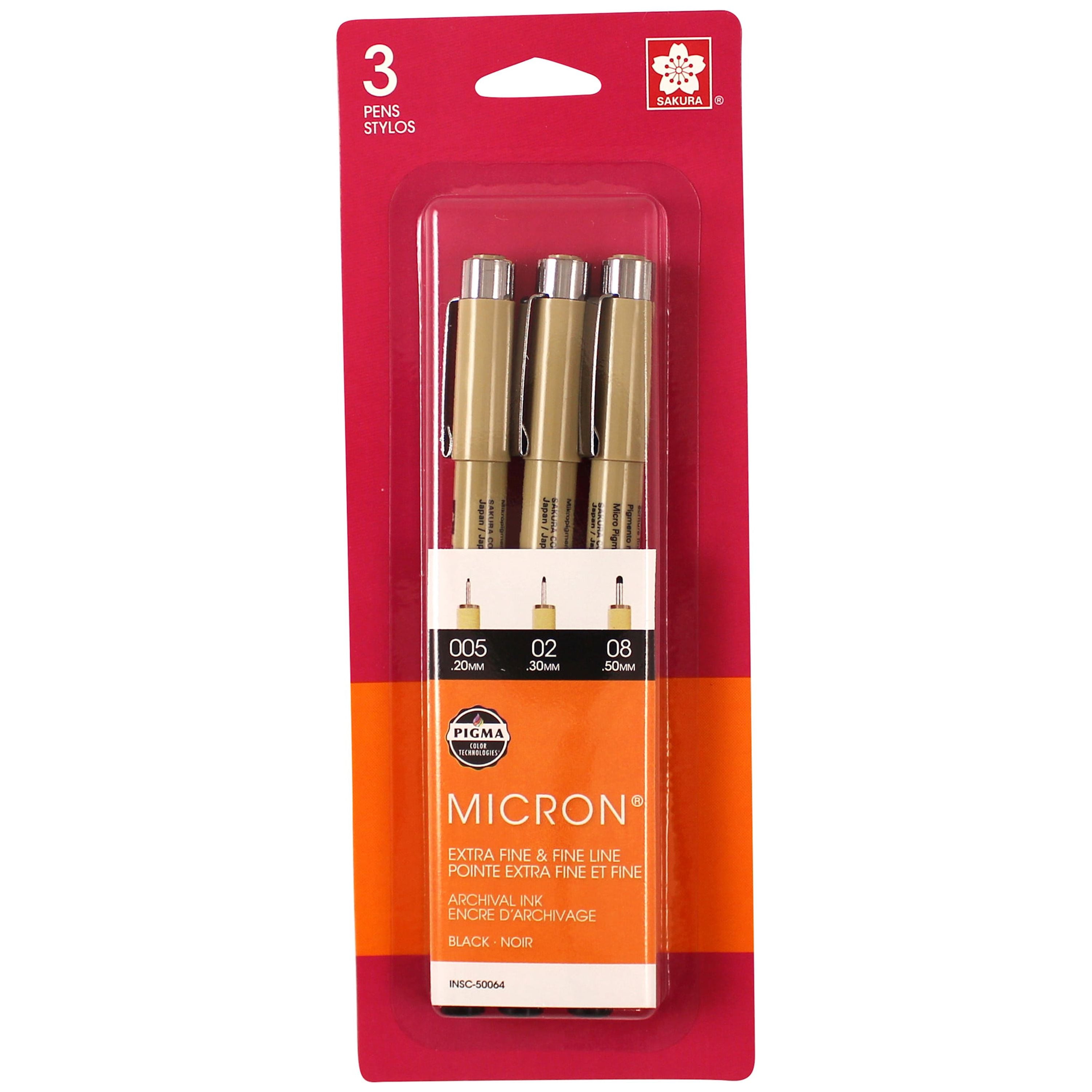 Sakura Pigma Micron Pen Set, 3-Pens, .2, .3, .5 