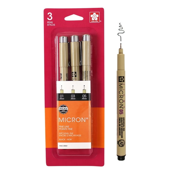 Sakura Pigma Micron Pens 3 Count, Archival Ink, Fine Point (.25, .35, .45mm)