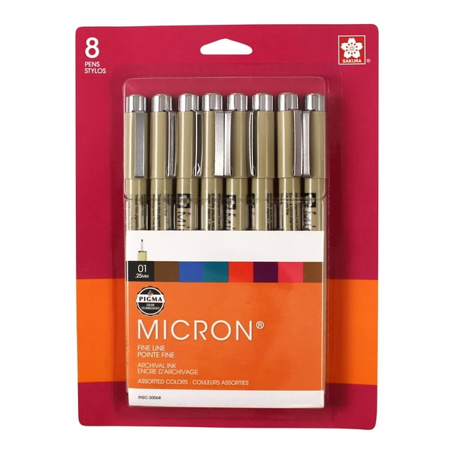 Sakura Pigma Micron Pen Set, Fine Point, 0.25mm, Assorted Ink, 8 Count ...