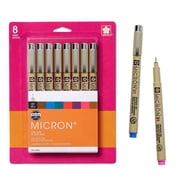 Sakura Pigma Micron Fineliner Pens - Archival Black and Colored Ink Pens - For Writing, Drawing, or Journaling - Black and Colored Ink - 01 Point Size - 8 Pack