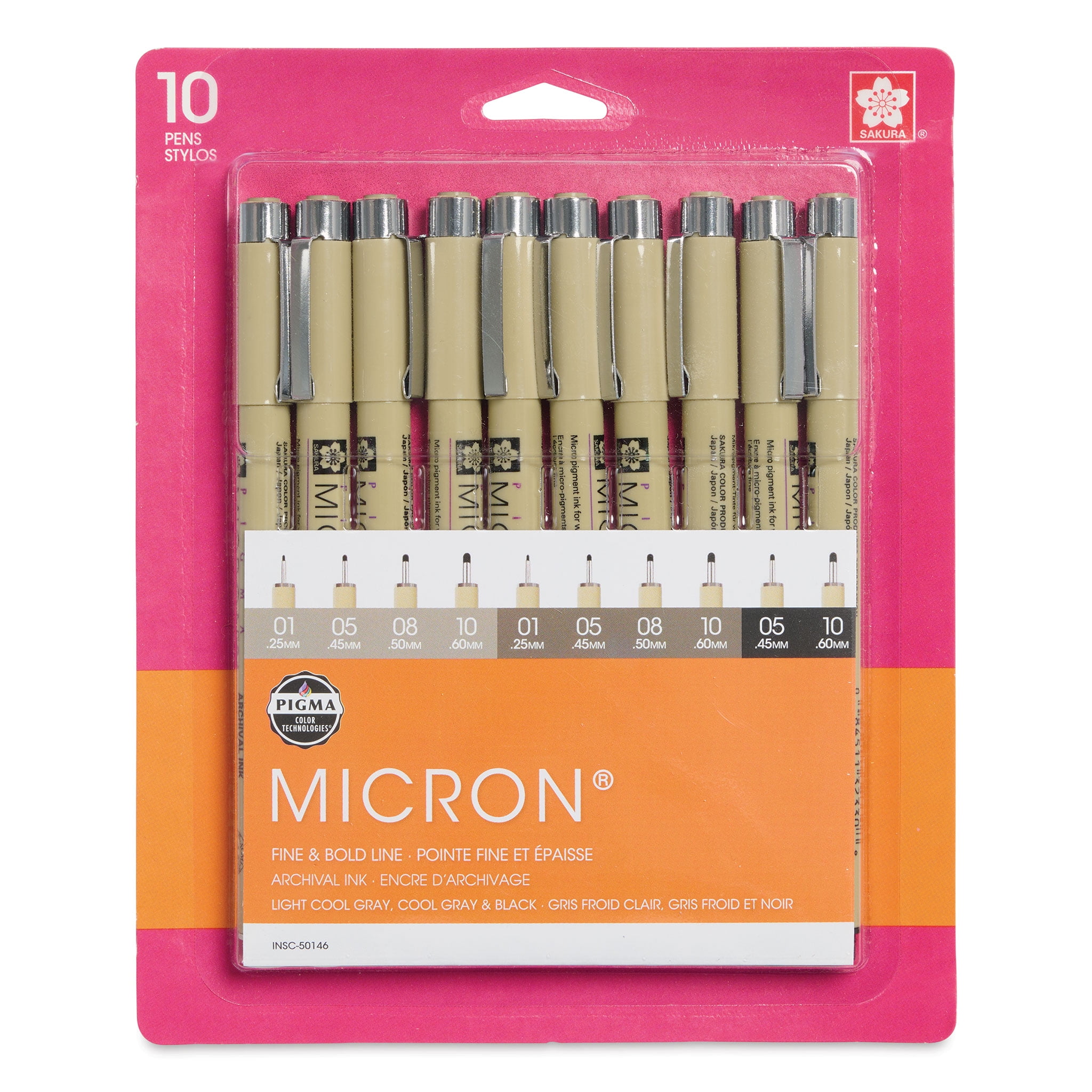 Sakura Pigma Micron, Set of 10 Black & Gray