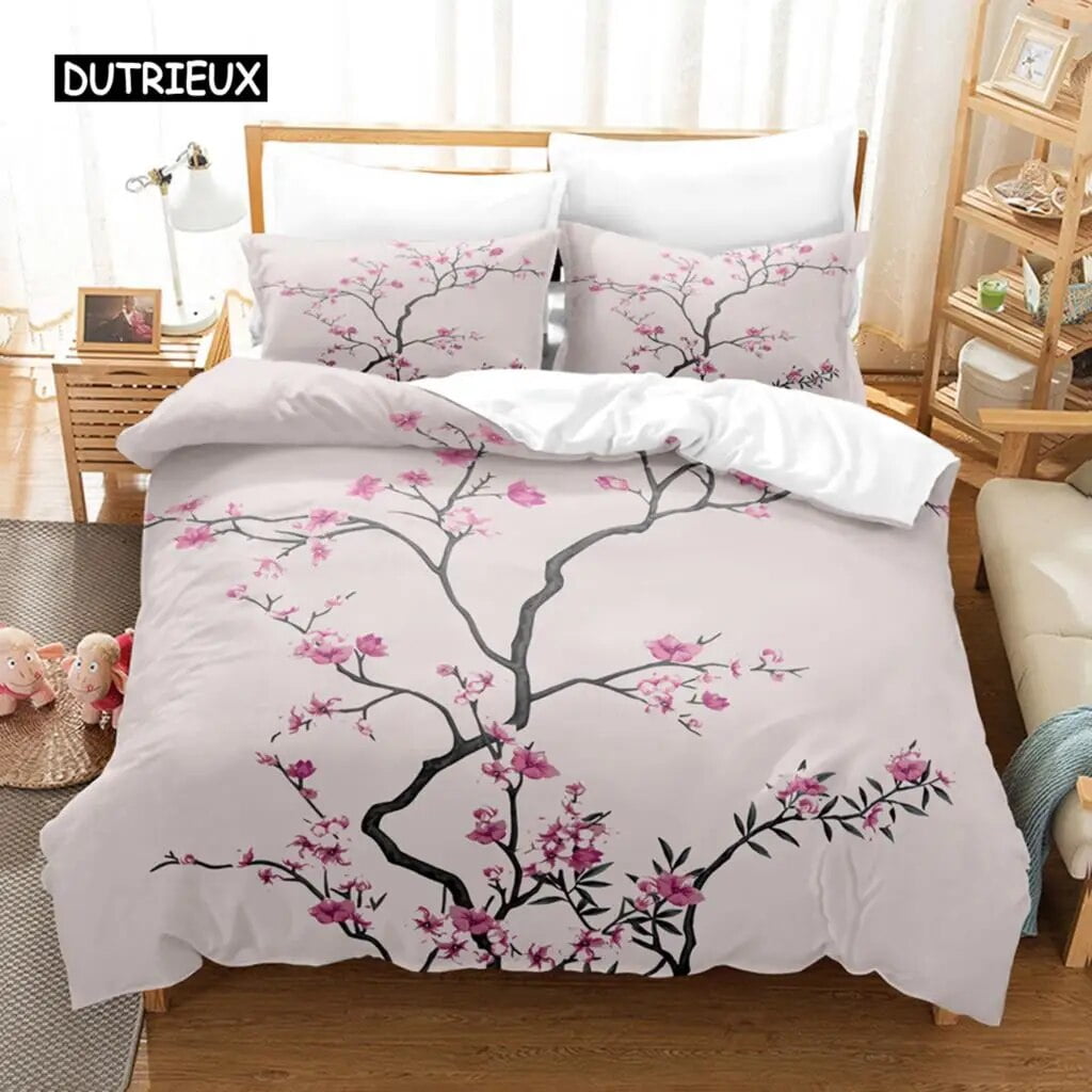 Sakura Scenery Japan Duvet Cover 3D Japanese Cherry Blossom Bedding Set