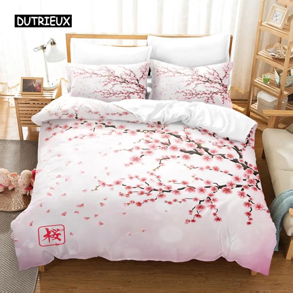 Sakura Scery Japan Duvet Cover 3D Japanese Cherry Blossom Bedding Set
