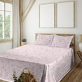 thumbnail image 1 of Ambesonne Sakura Fitted & Flat Sheet with Shams 4 Pcs Set, Traditional Cherry Blossom, Queen, Pale Pink Lilac White, 1 of 5