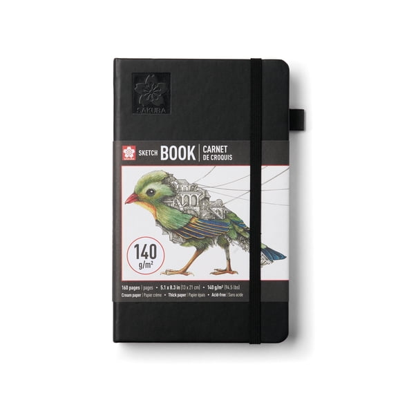 Sakura Sketchbook A5 - Drawing Sketchbook for Visual Journaling, Effortless Sketching & Personal Use - 140 GSM Paper - Hardcover Hardcover - 160 Pages - 5.1 x 8.3" - Black - Cream Paper
