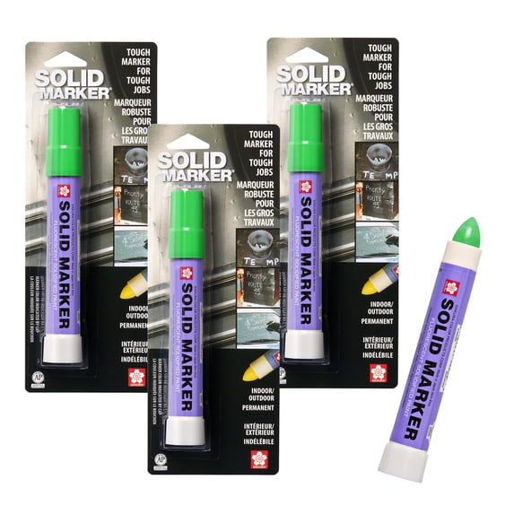 Sakura Solid Marker - Mess-Free Paint Marker for Indoor & Outdoor Applications - Multi-Surface - Low Odor, No Drip & Non-Toxic - Quick Drying in 5-10 Minutes - 13mm Tip - Fluorescent Green - 3 Count