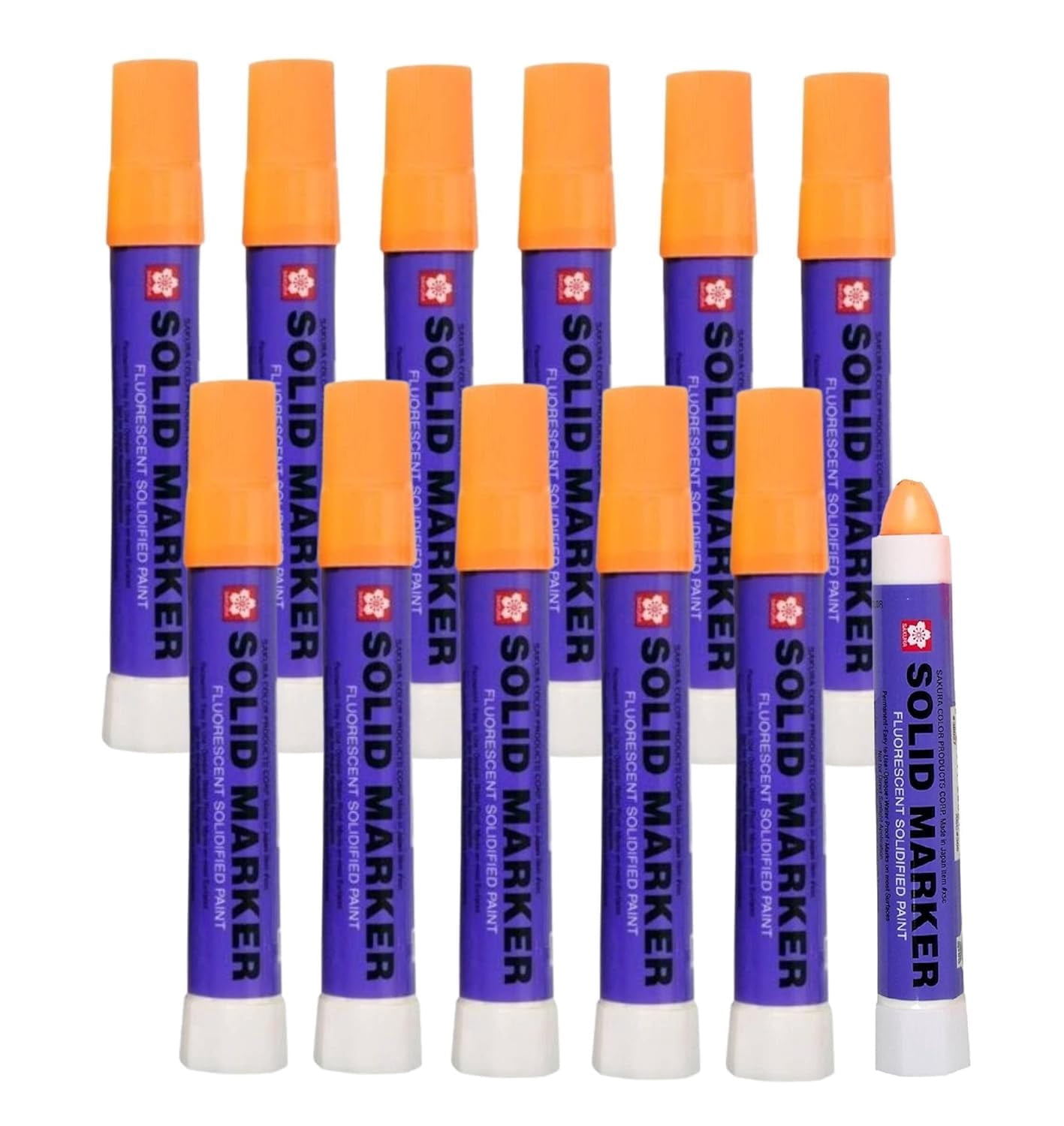 Sakura Solid Paint Markers - Permanent Marker Paint Pens - Window, Wood, & Glass Marker - Fluorescent Orange Paint - 12 Pack