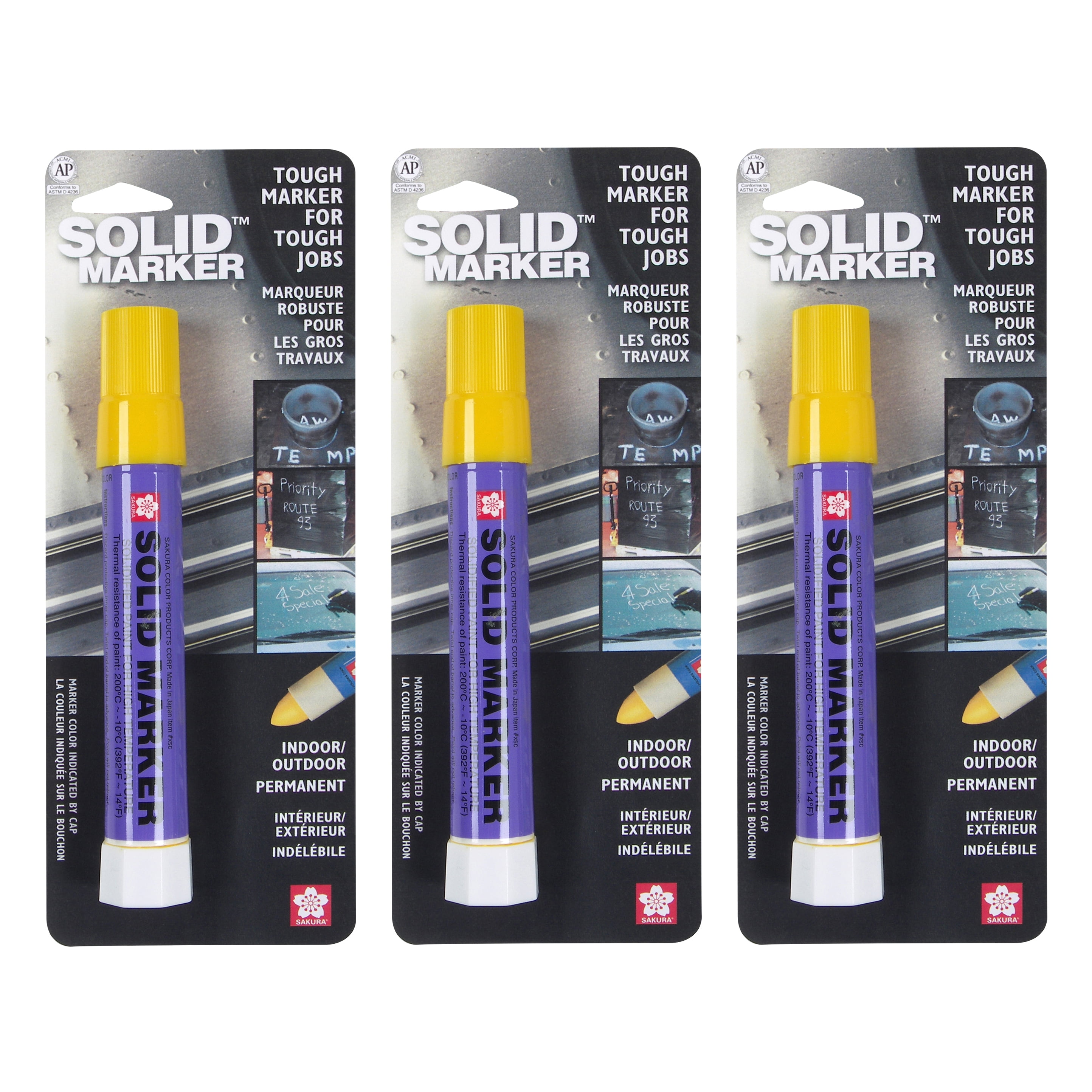 Sakura Solid Paint Markers - Permanent Marker Paint Pens - Window, Wood, & Glass Marker - Yellow Paint - 3 Pack