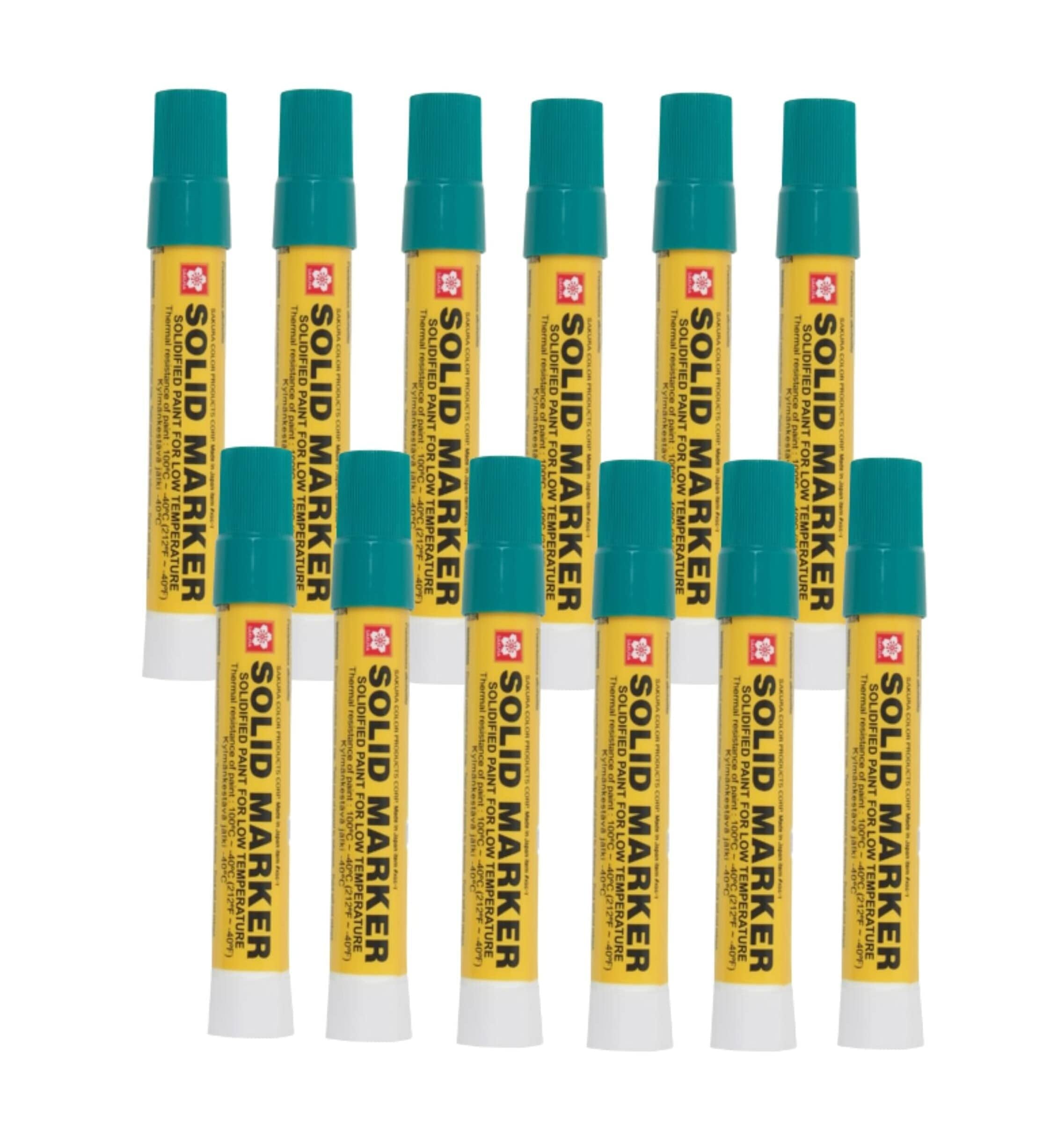 Sakura Solid Paint Markers with Twist Up Tip - Low Temperature Permanent Marker Pens - Window, Wood, & Glass Marker - Green Paint - 12 Pack